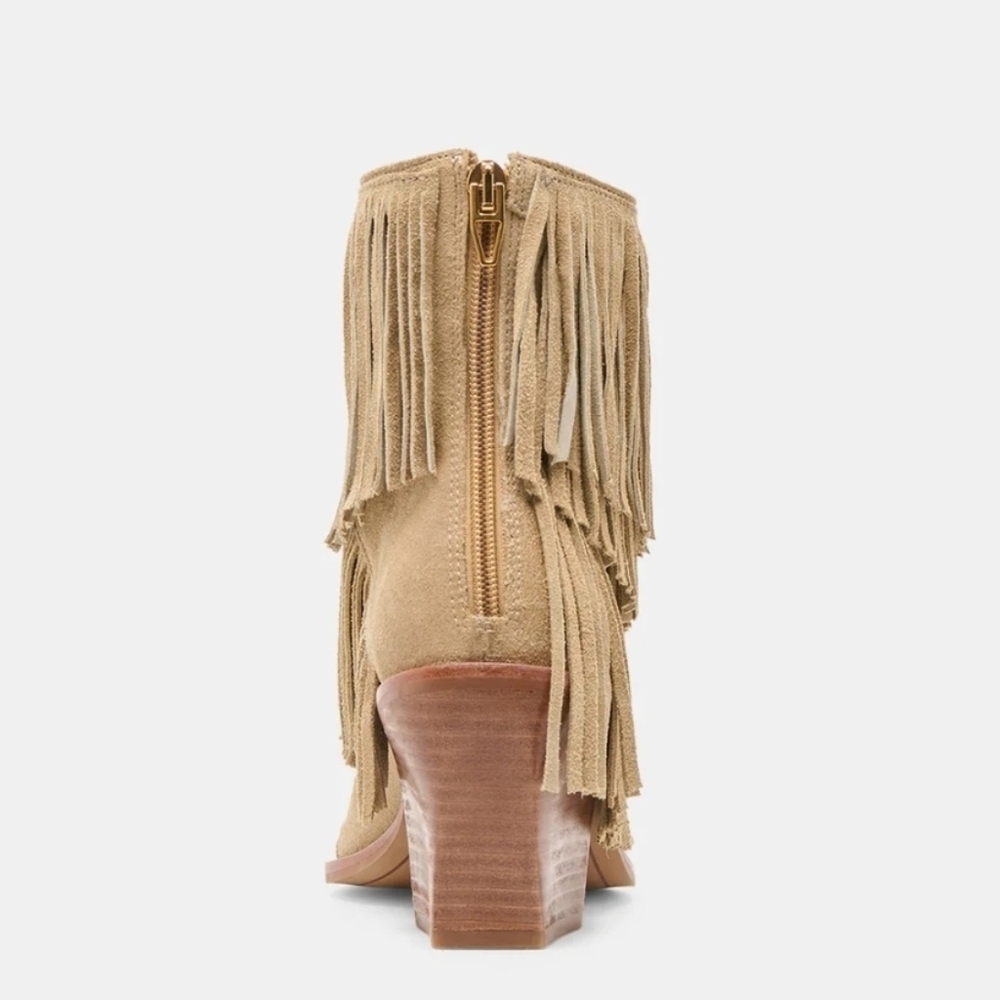 🤎🔹️Dolce Vita 🔹️Dark Taupe Suede TOREY Western  Fringe Ankle Booties - Picture 9 of 11